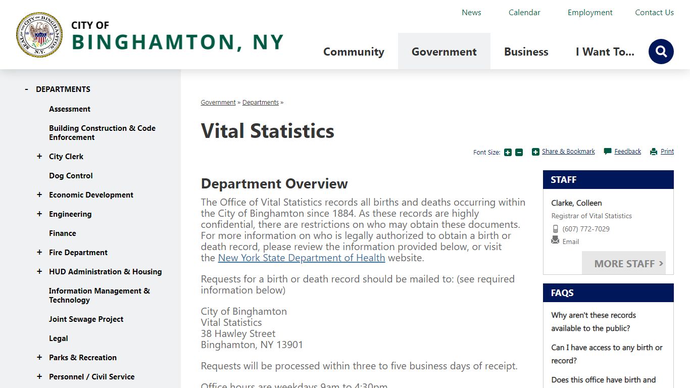 Vital Statistics | City of Binghamton New York